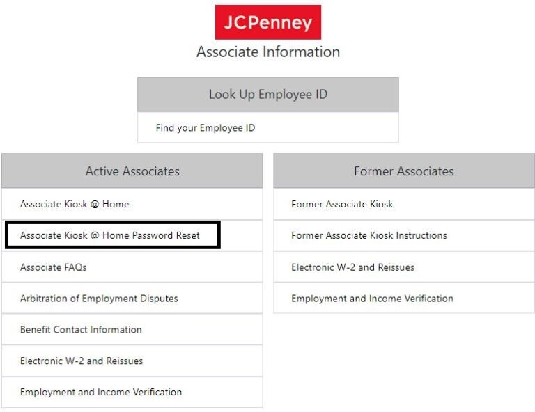 Reset JCPenney Associate Kiosk Password